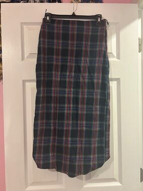 Zara Navy Plaid Midi Skirt with Red and Green Stripes